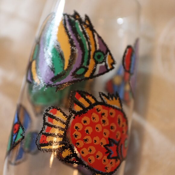 Vintage 80’s 90’s Libbey Tropical Fish Graphic Drinking Glasses Set of 3 - Picture 5 of 16